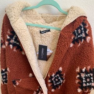 Aztec print fuzzy reversible jacket